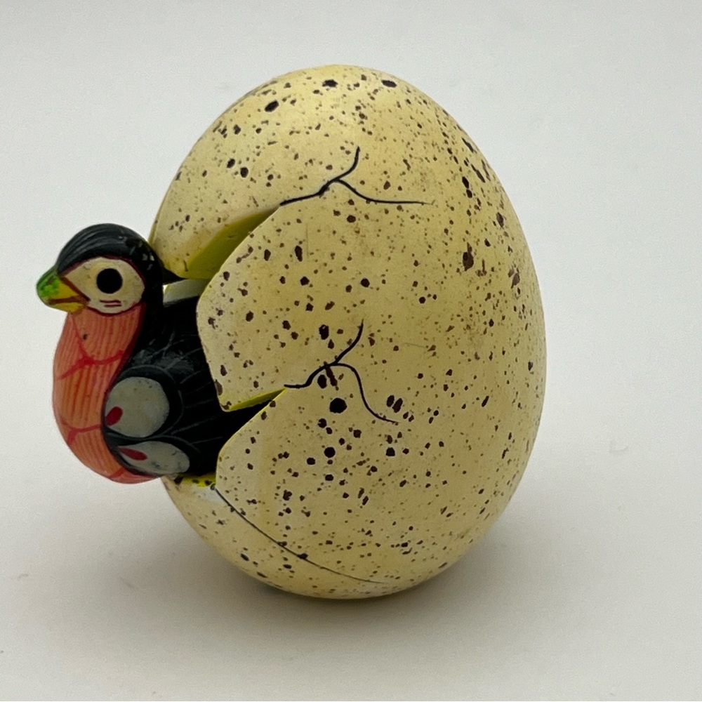 Vintage Ceramic Bird Hatching Egg Mexico Folk Art
